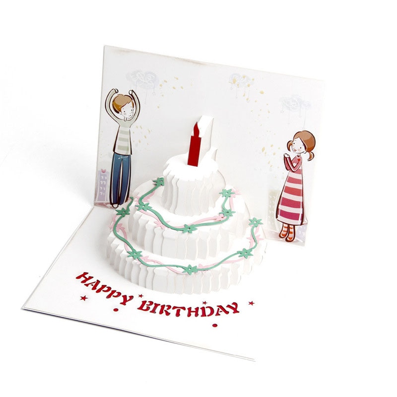 3d 레이저 컷 다채로운 커버 케이크 모양 종이 인사말 카드 엽서 생일 파티 소년 친구 여자 친구 크리 에이 티브 선물